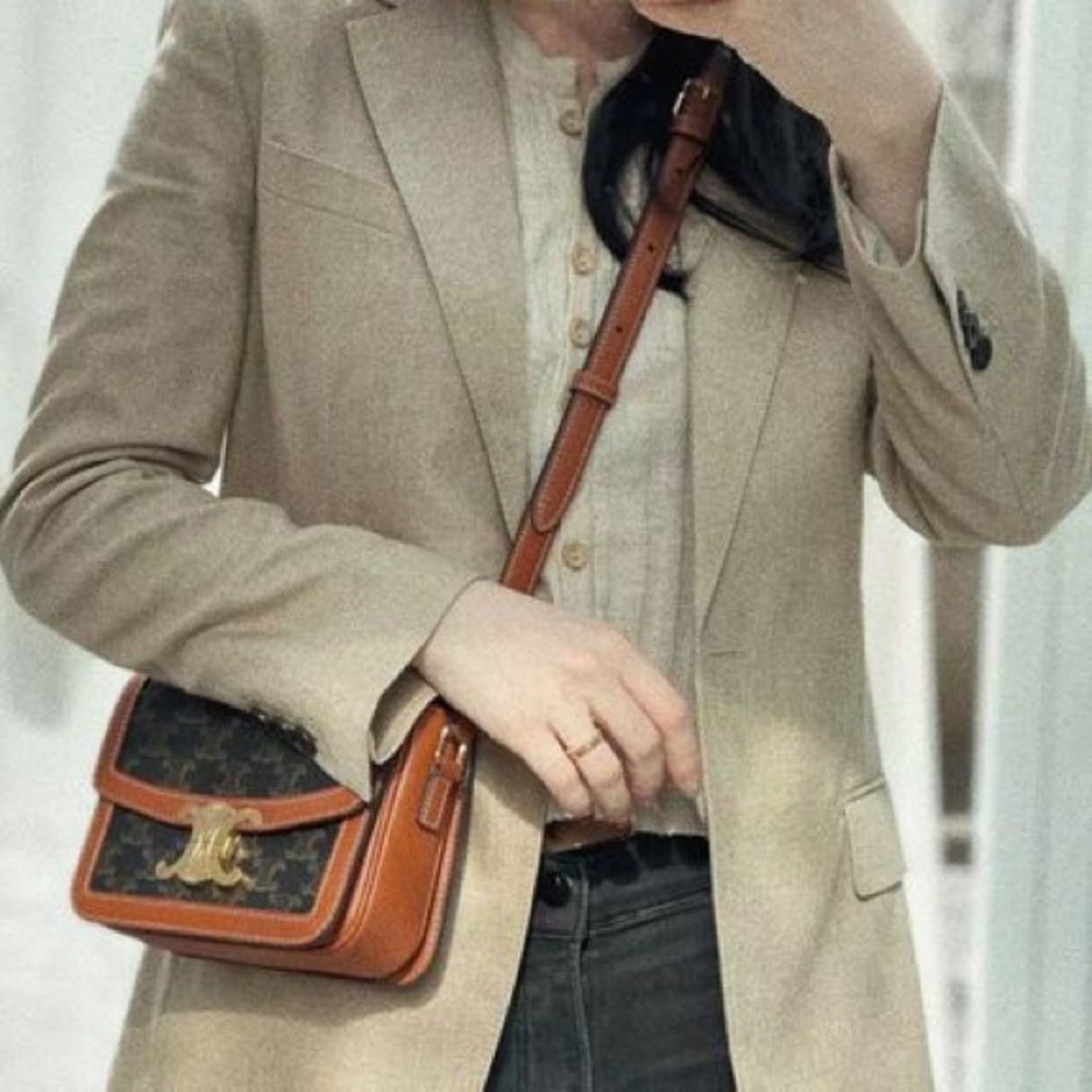 BRAND NEW! Celine TEEN TRIOMPHE BAG IN TRIOMPHE CANVAS AND CALFSKIN - Picture 12 of 16